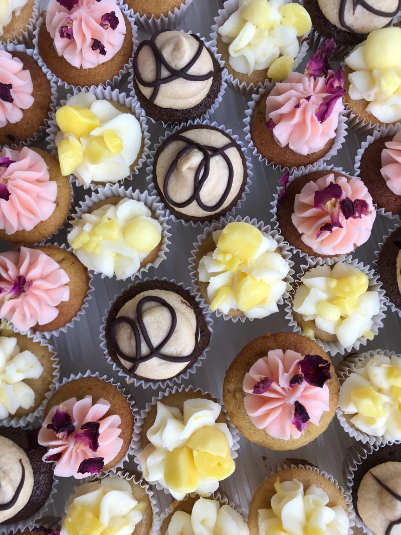 lemon, coffee & rose mini party cakes